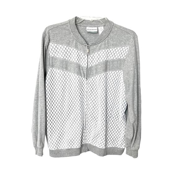 ALFRED DUNNER LONG SLEEVE TRACK JACKET, WOMENS, 16P, HEATHER GREY & WHITE LACE - Picture 1 of 11